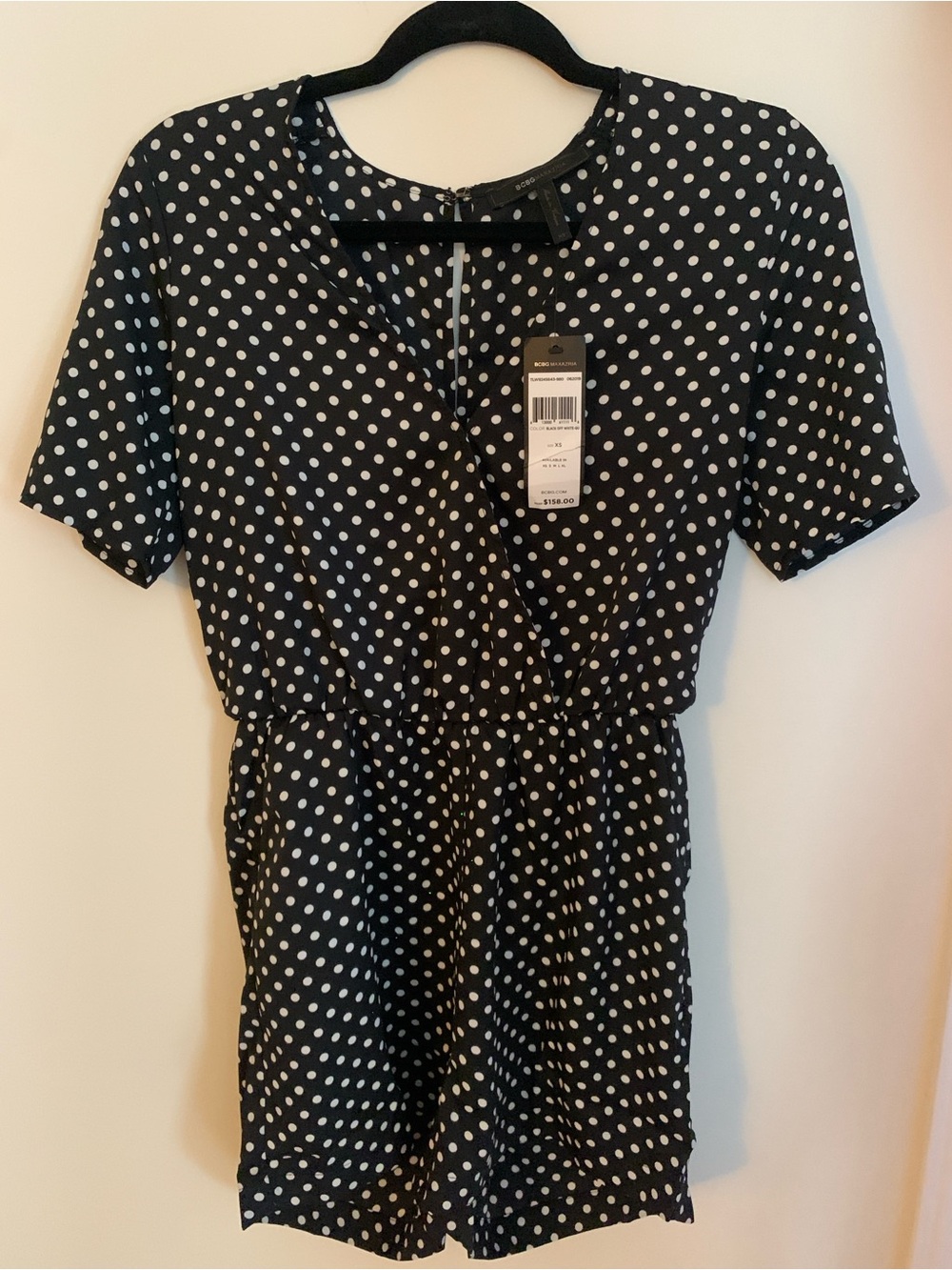 BCBGMaxAzria Black & White Polka Dot Short-Sleeve Jumpsuit